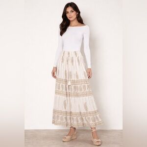 APRICOT🍑- Maxi Skirt with Gold Paisley Embroidery
